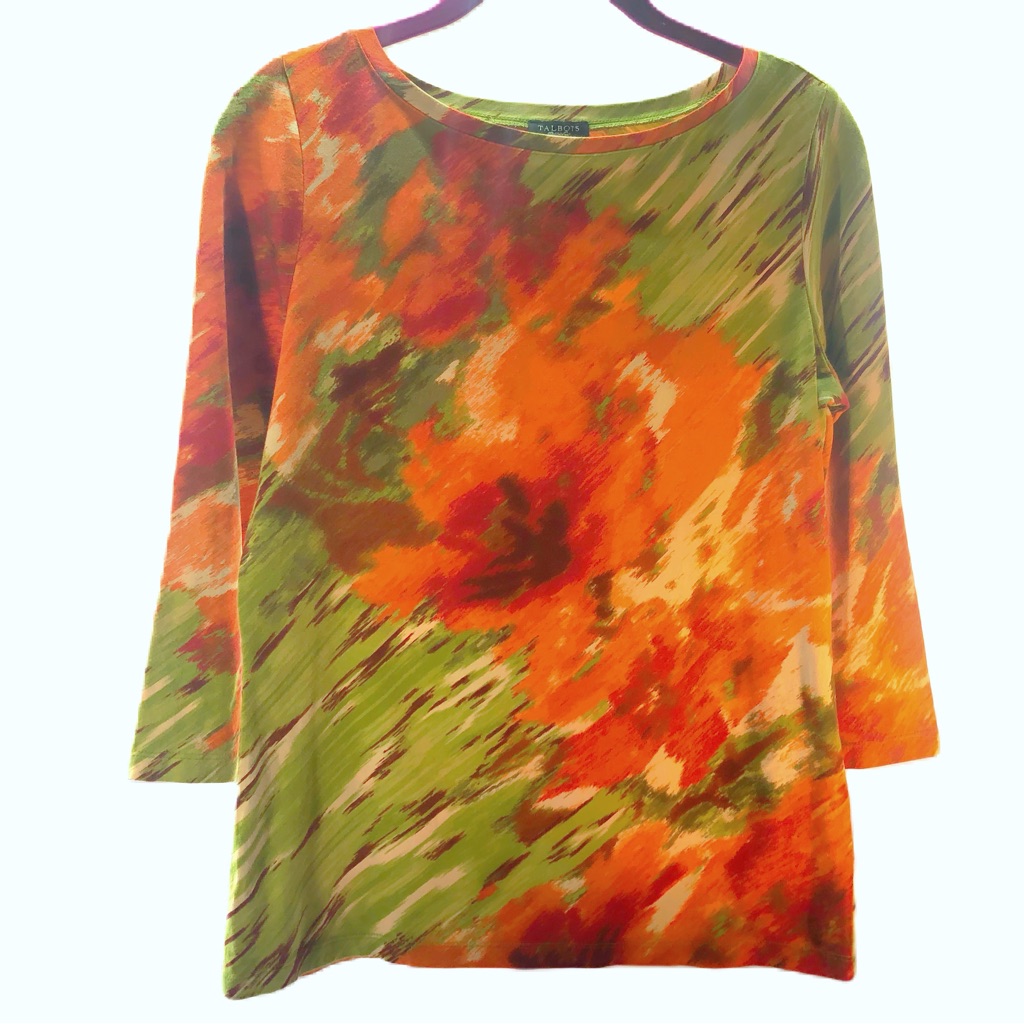 Talbots Multicolor Abstract Art Long Sleeve Tee Size S